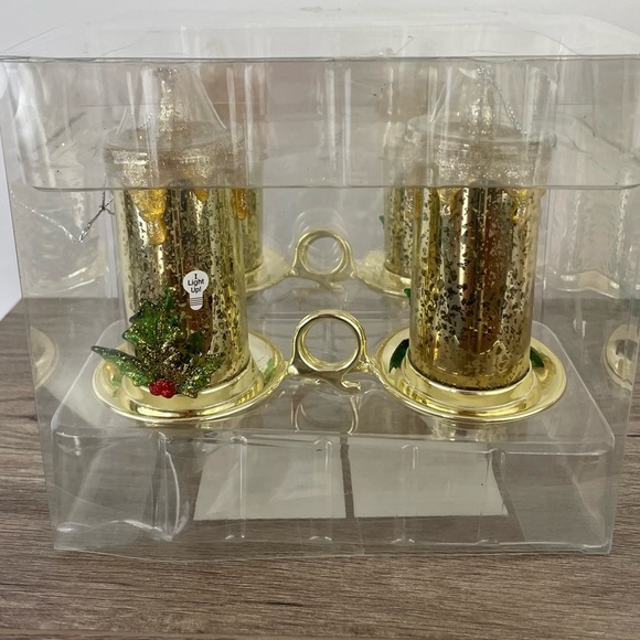 NWT 2 Packs of 2 Candle Decor Battery Clips Gold Sparkle Holly Holiday Christmas - Picture 11 of 11